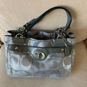 This Coach Signature Collection Silver Jacquard Fabric Medium Satchel